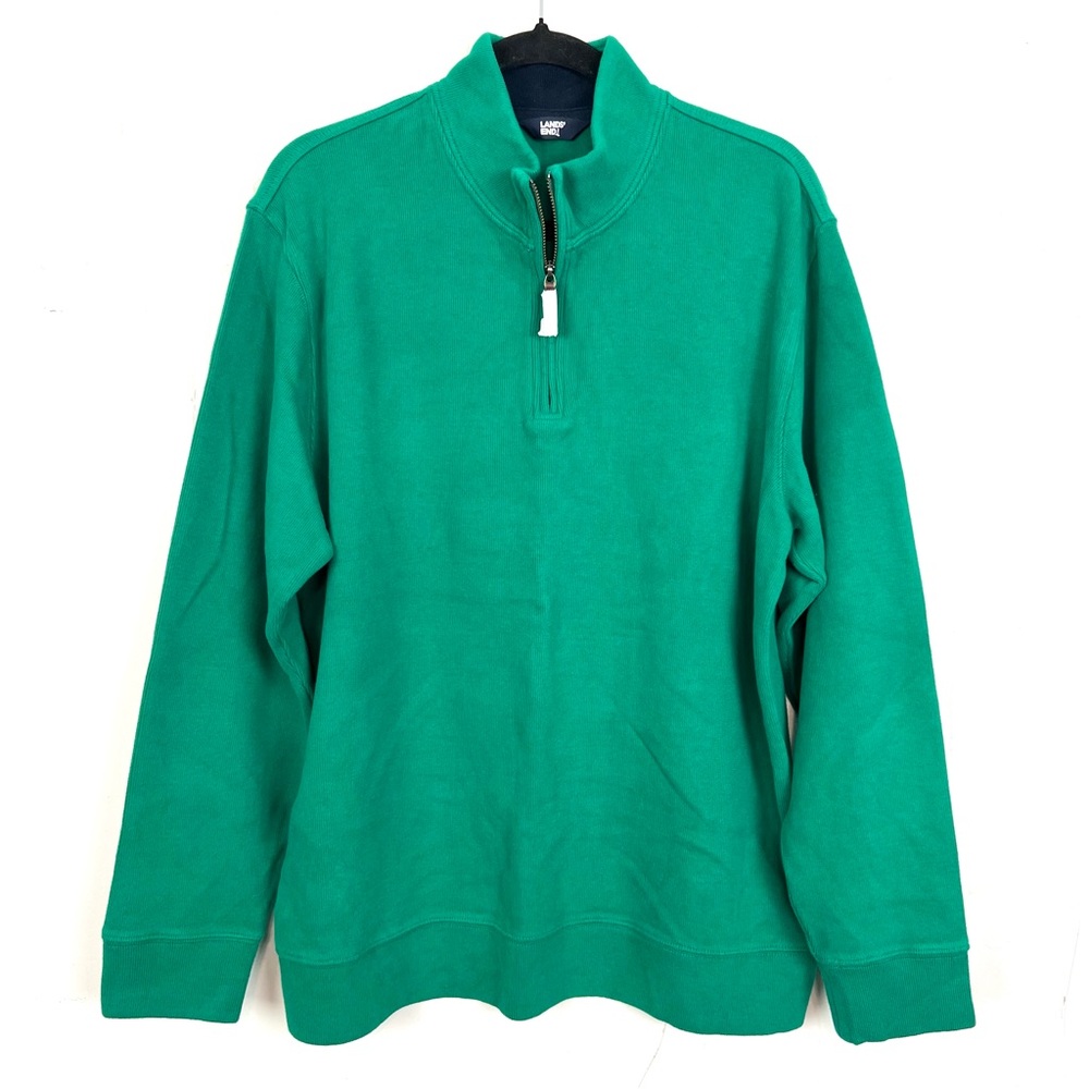 NWOT Lands' End Green Quarter Zip Sweater Cotton Men's Large‎ 42-44